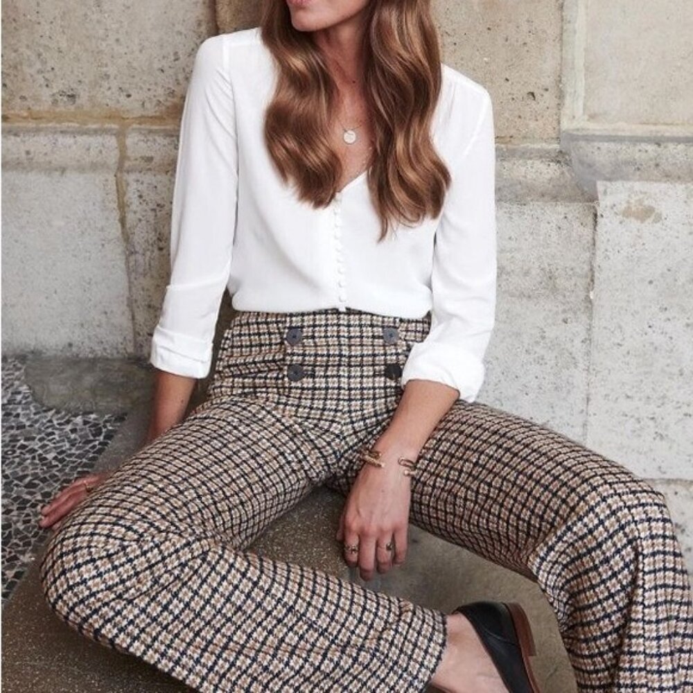 NWT Sezane 100% Silk Blouse Ecru White Size 40 French US 8 Heloise Top Minima